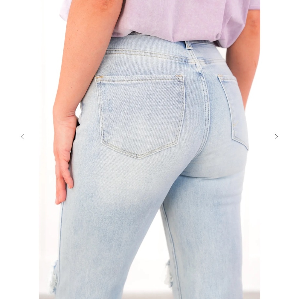 Risen High Rise Acid Wash Sequin Knee Patches Relaxed Jeans in Various NWT - Picture 2 of 5